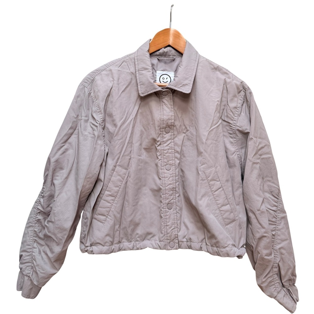 Hollister Gilly‎ Hicks Bomber Jacket Cropped Lightweight Outdoors Stone Womens M
